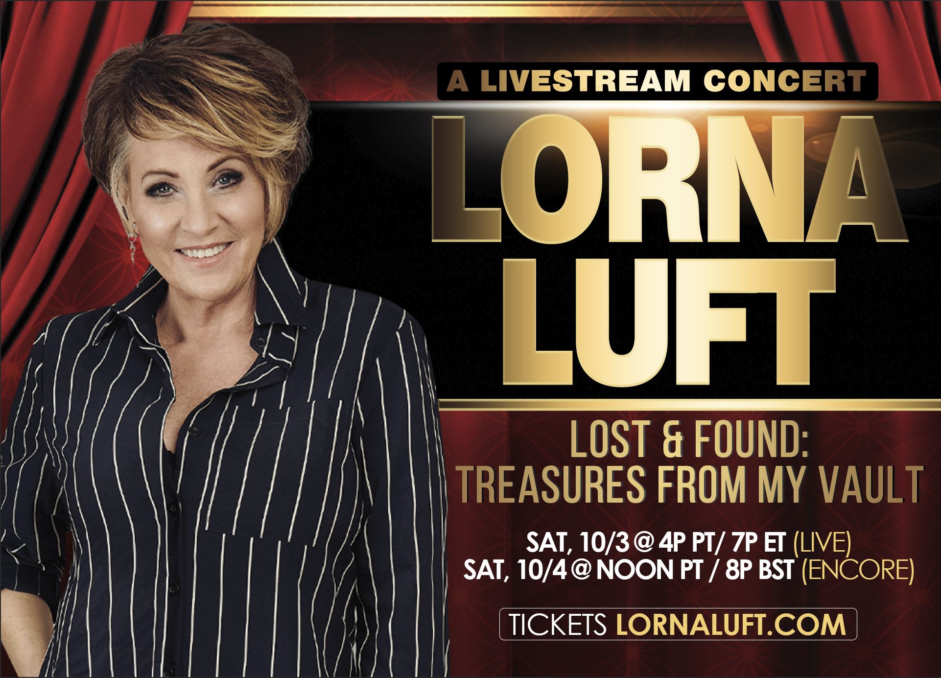 Lorna Luft Live Concert Online Oct 3 4p Pt 7p Et Oct 4 Noon Pt 8p Bst Jazzvox